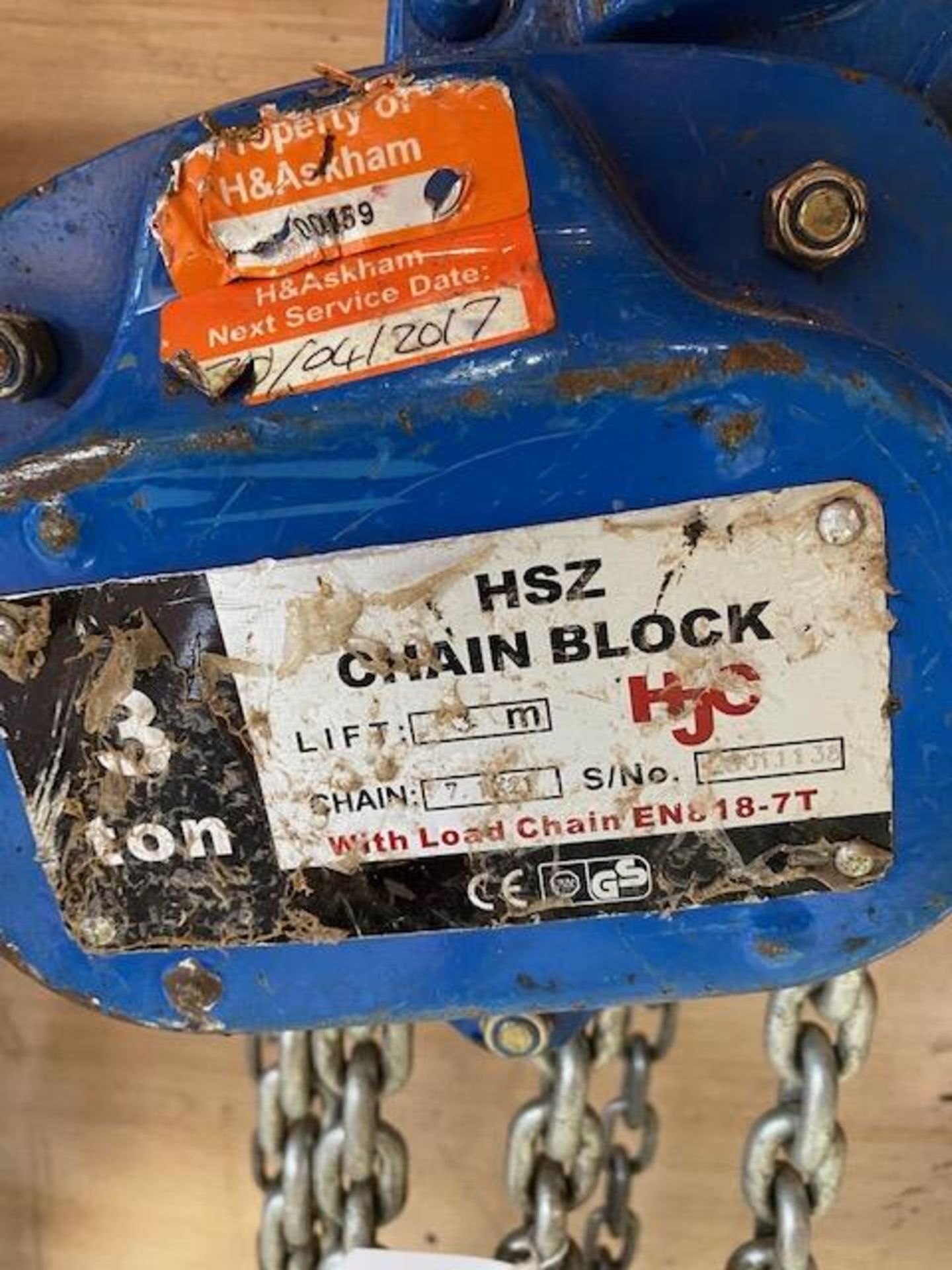 HSZ 3 tonne chain block 3m lift s/m 28011138. *N.B. This lot has no record of Thorough - Image 2 of 2