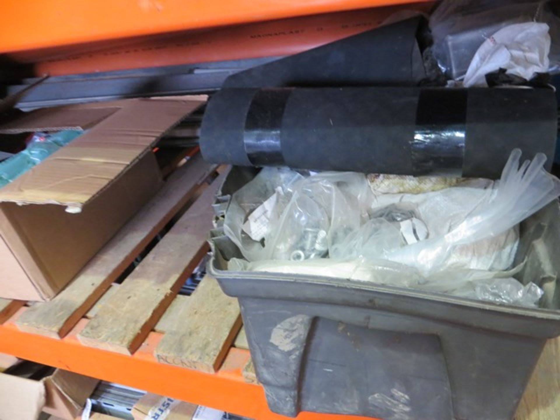 Three shelves of various nuts, washers, spill kits, angle iron, plates, threaded bar, brackets, - Image 2 of 9