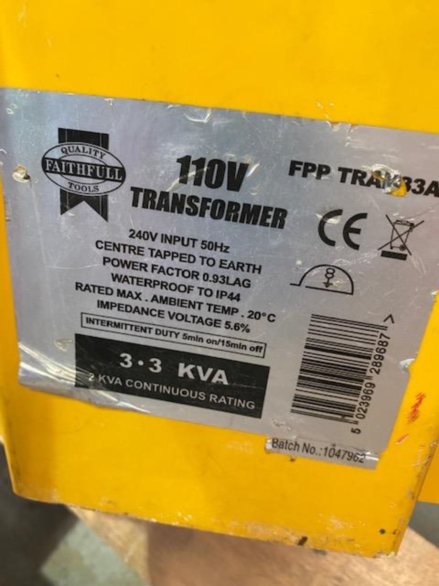 Two Faithfull 110V transformers 3.3kVA * This lot is located at Unit 15, Horizon Business Centre, - Image 2 of 2