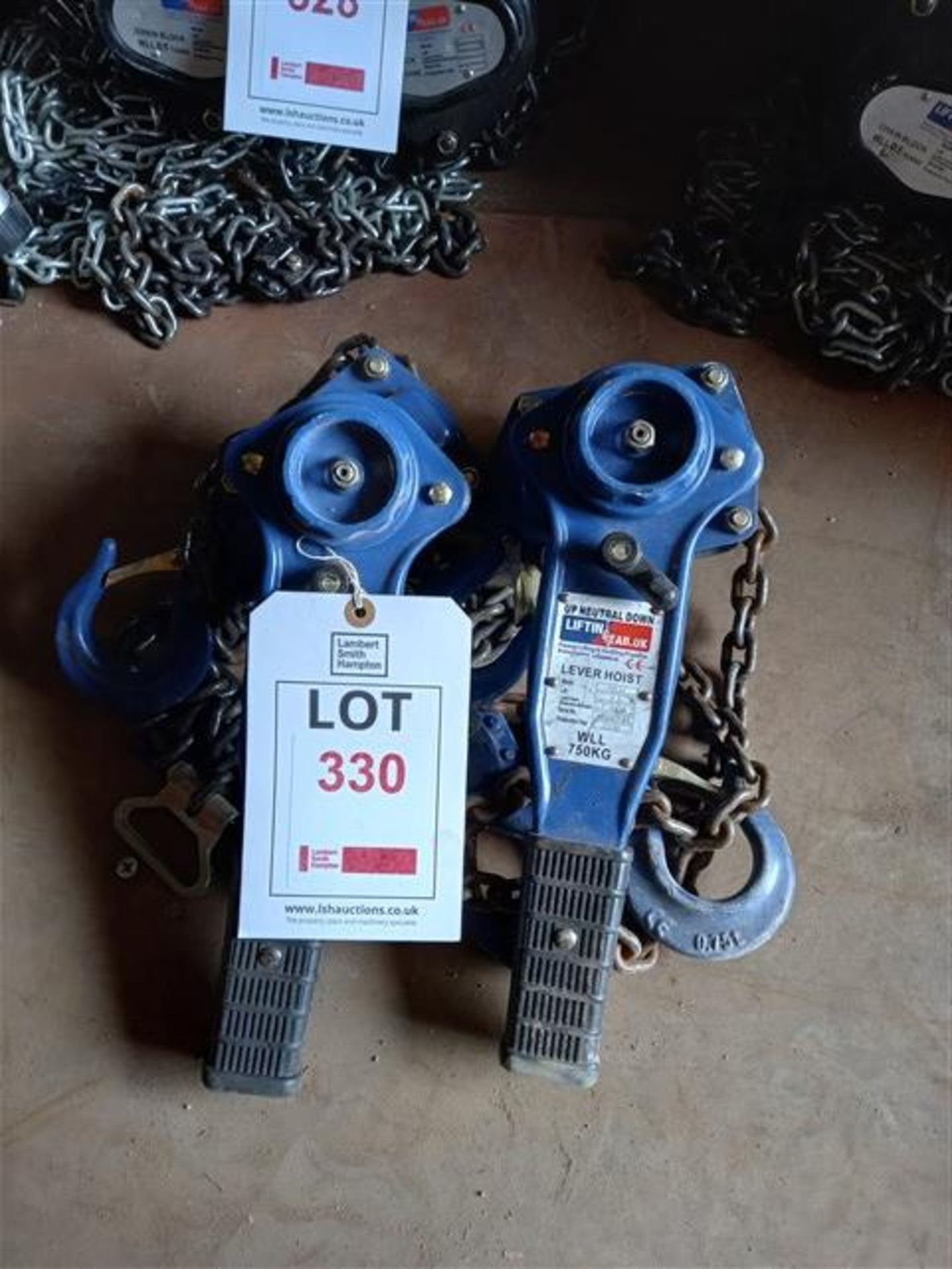 2 x Lifting Gear VLH lever hoist with 1.5m lift and T6x18 load chain, serial numbers 491021139 &