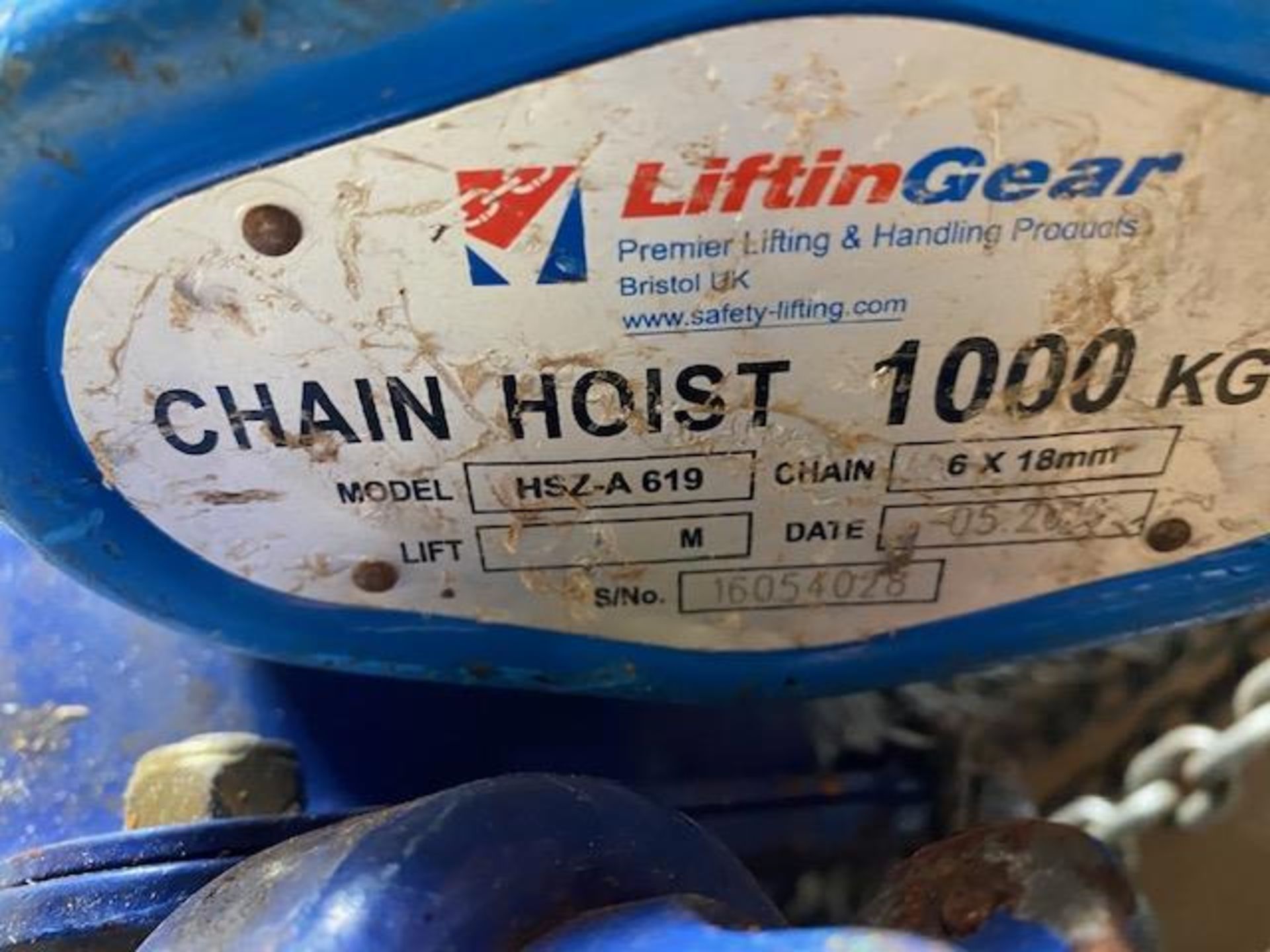 Two Lifting Gear 1000Kg chain hoist s/n 16054028 & 16053979 (2016). *N.B. This lot has no record - Image 2 of 3