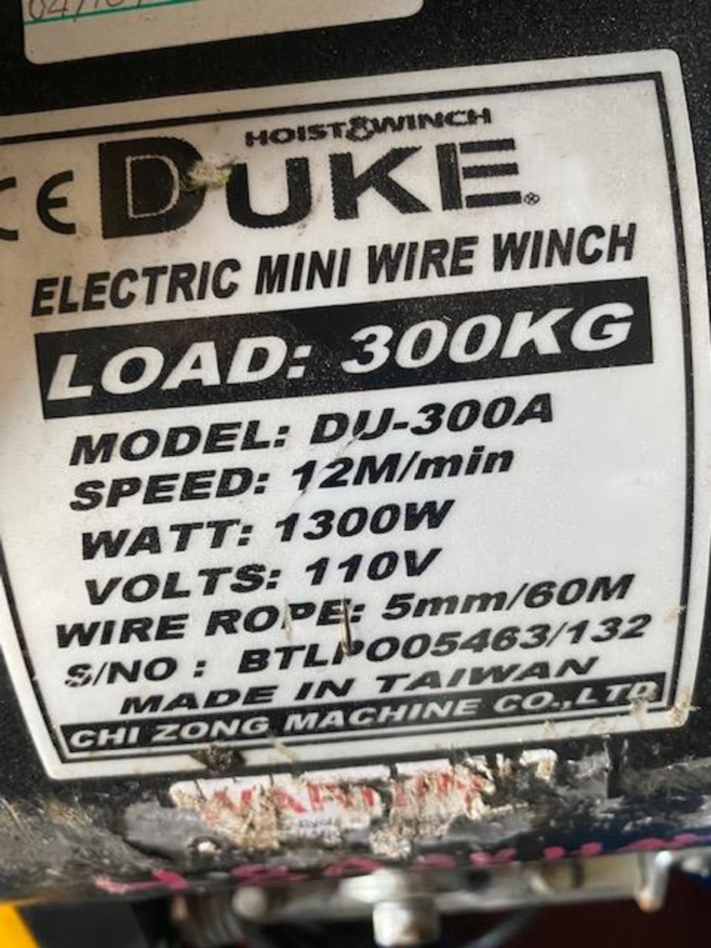 Jake DU-300A 300Kg electric mini wire rope hoist 110V. *N.B. This lot has no record of Thorough - Image 2 of 3