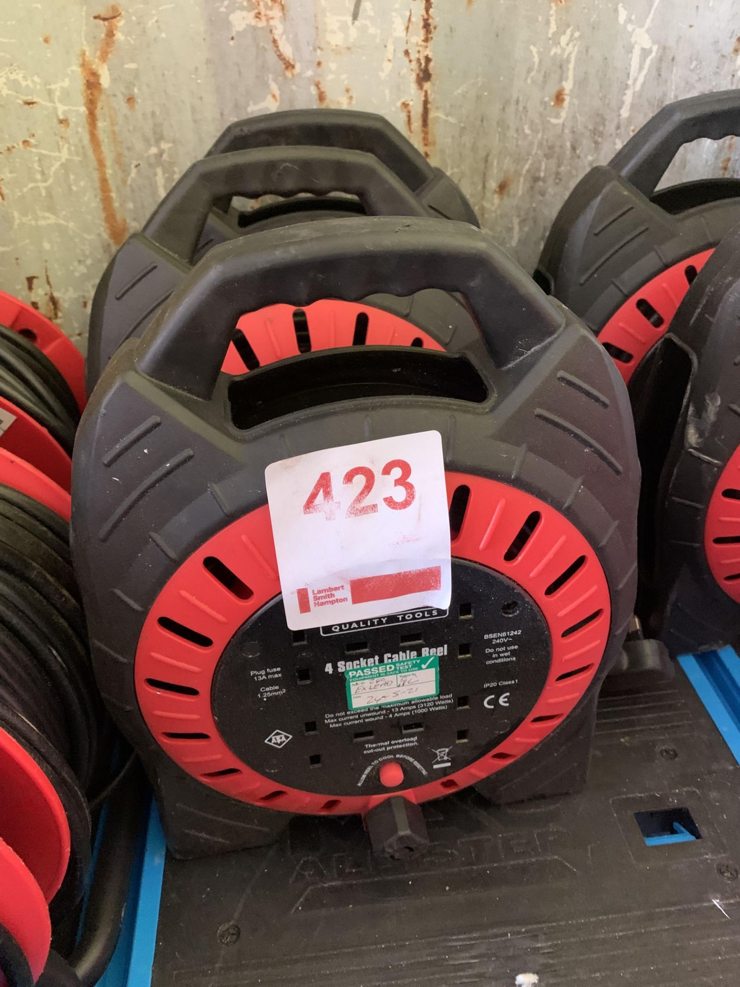 Three sets of 4 socket cable reels 25M *This lot is located at Gibbard Transport, Fleet Street