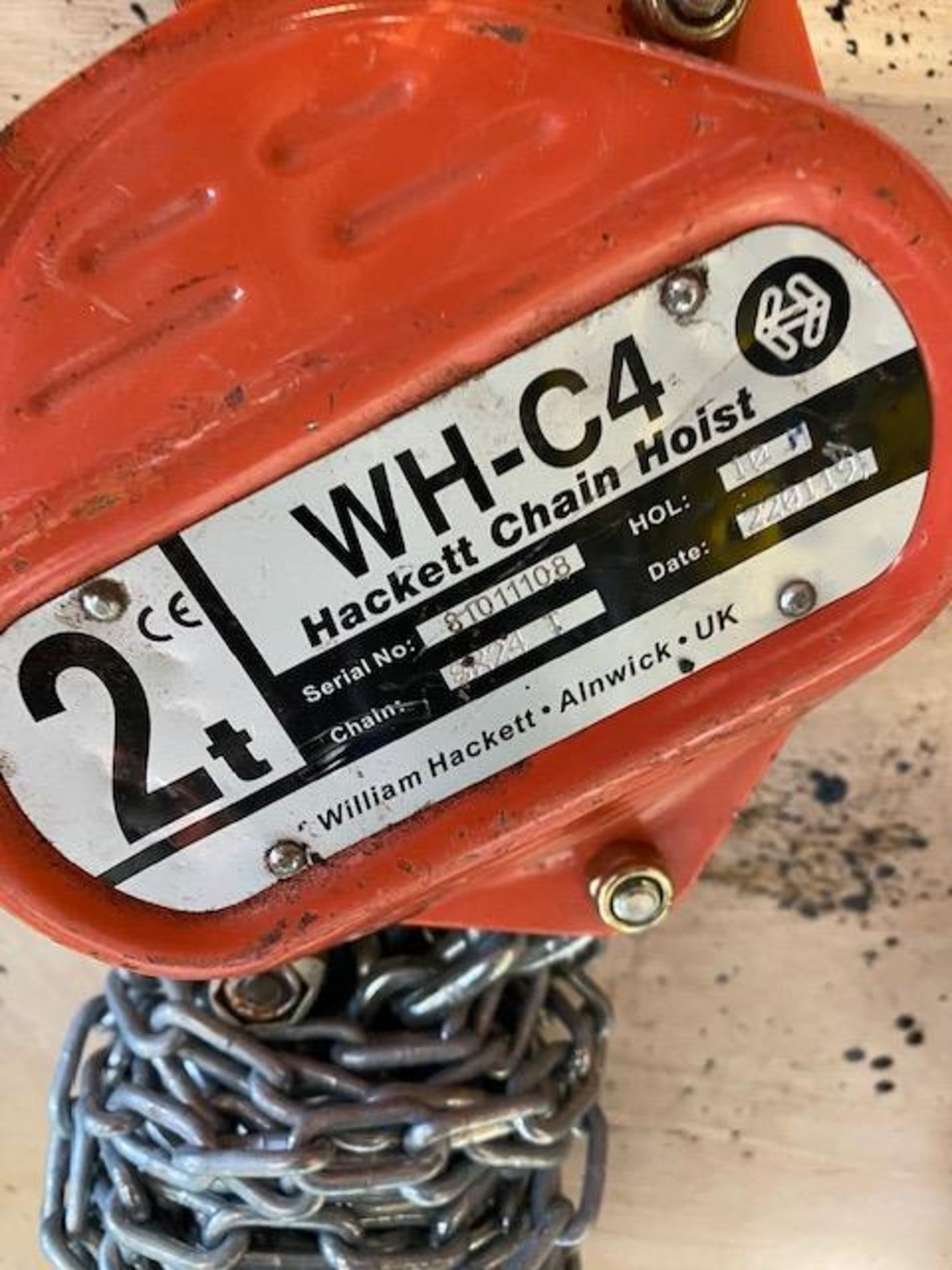 Two WH-C4 Hackett 2 tonne chain hoists s/n 81011106 & 8 (2019). *N.B. This lot has no record of - Image 3 of 3