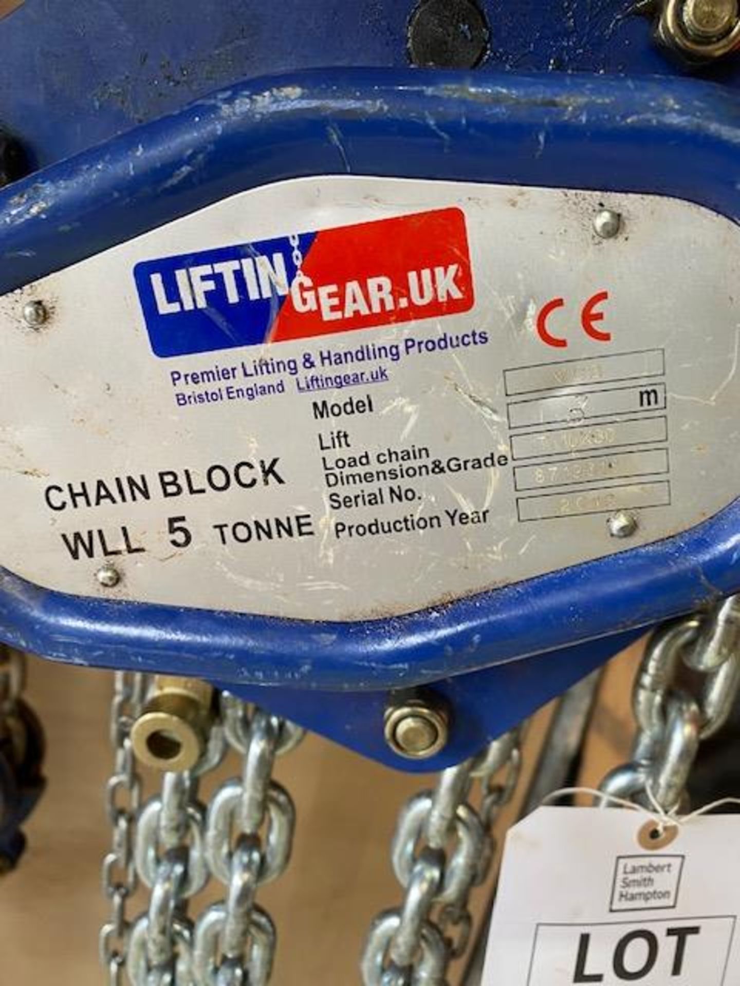 Lifting Gear UK 5 tonne chain block model VCB 3M s/n 8719316 (2018). *N.B. This lot has no record of - Image 2 of 2