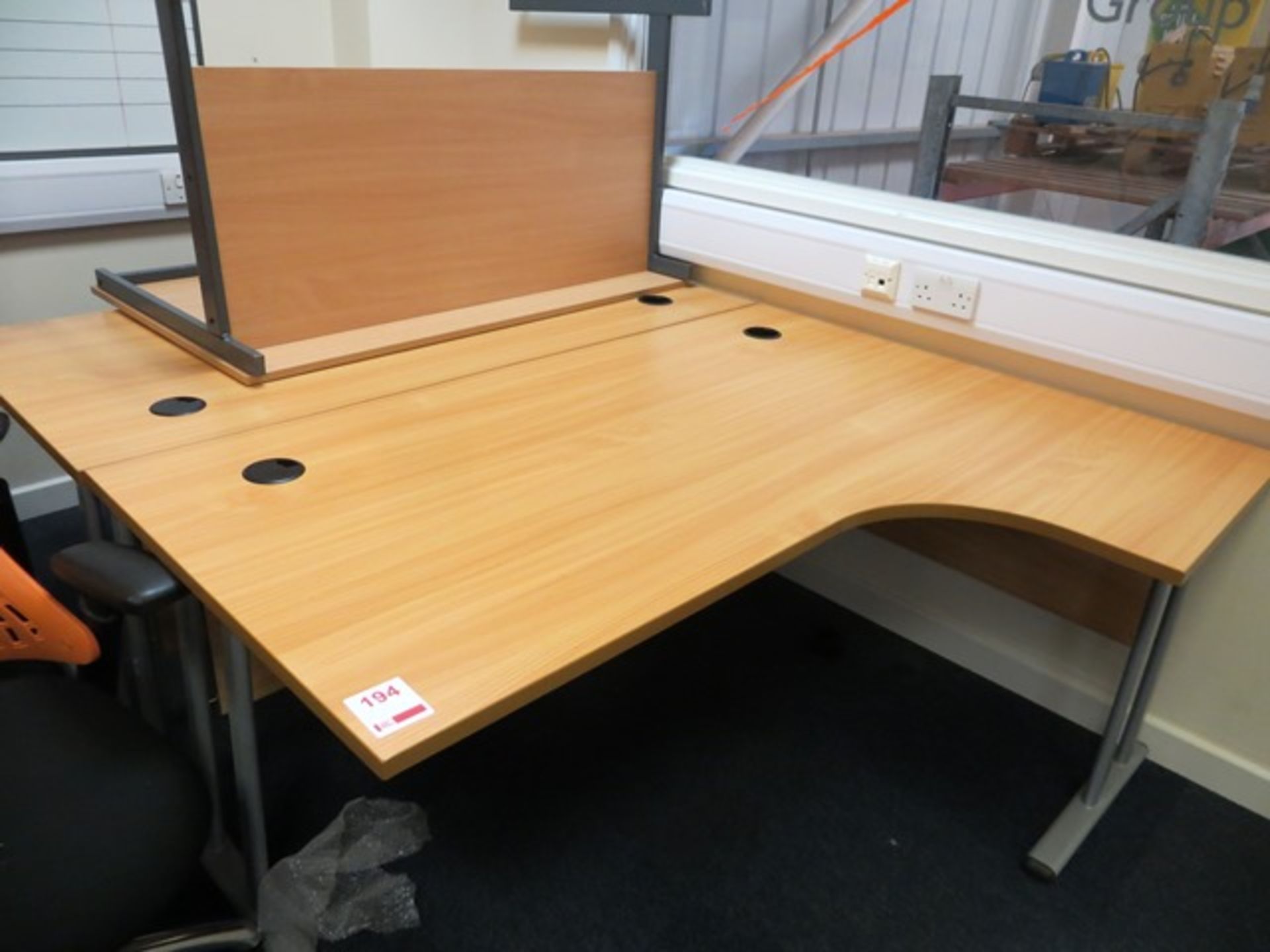 Two Light Oak Veneer Workstations & a Light Oak Veneer table* This lot is located at Unit 15,