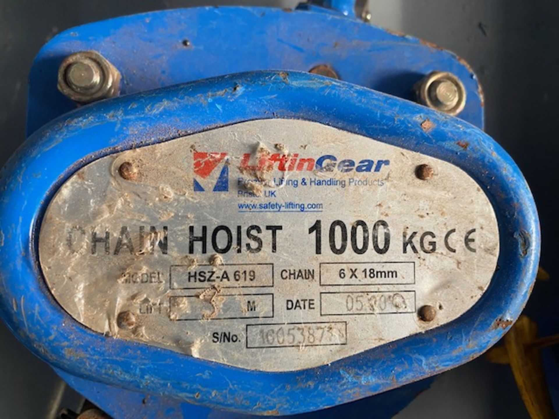 Two Lifting Gear 1000Kg chain hoists model HS2-A-619. *N.B. This lot has no record of Thorough - Image 2 of 2