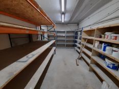 Racking and shelving to small storeroom including 1 bay of boltless pallet racking.