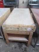 Butcher's block mounted on timber frame, twin drawer unit, 1530 x 760 x 820mm