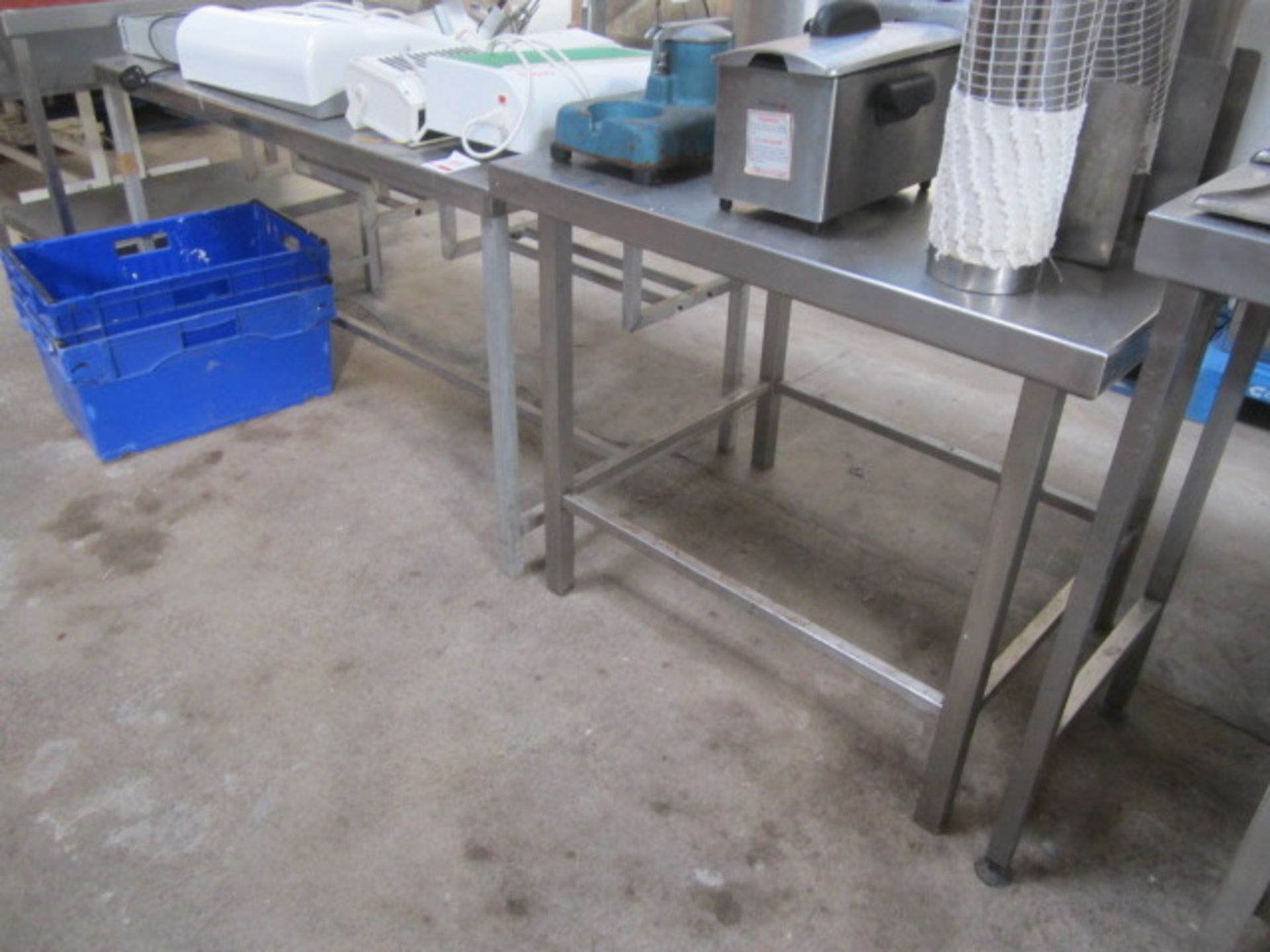 Two various stainless steel tables, approx 900 x 750 x 780 and 1380 x 690 x 730mm