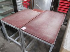 Two various nylon topped cutting table, approx 1220 x 620 x 860mm and 1500 x 610 x 850mm