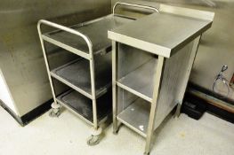 Stainless steel twin shelf table, and twin shelf mobile trolley (Please note: This lot is located in