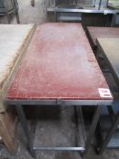 Two various nylon topped cutting table, approx 1300 x 610 x 870mm and 600 x 600 x 780mm