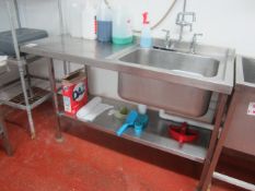 Stainless steel rectangular, single sink unit, with hose tap fitting, approx 1800 x 650 x 800mm
