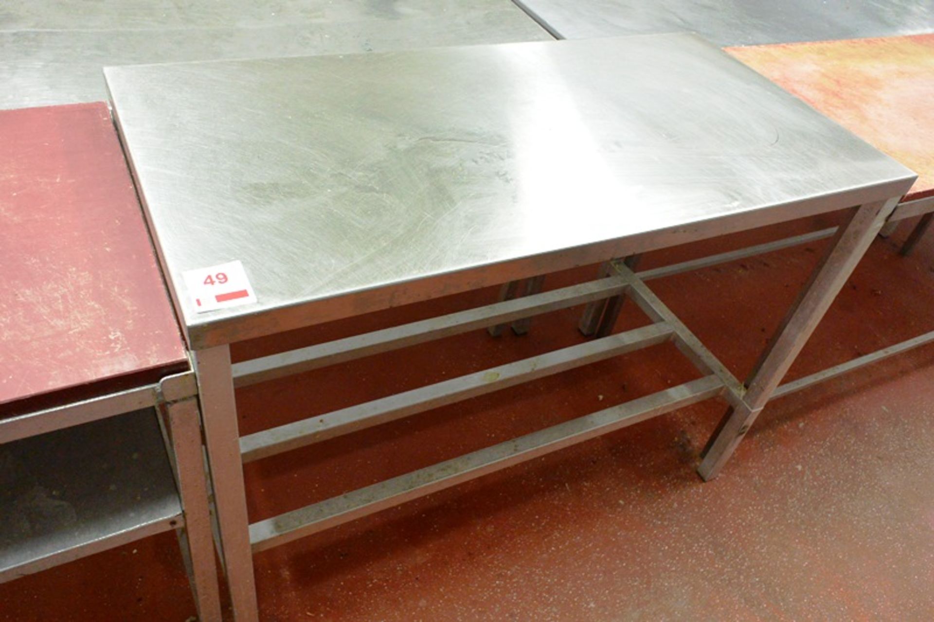 Stainless steel topped rectangular prep table, approx 1220 x 610 x 900mm