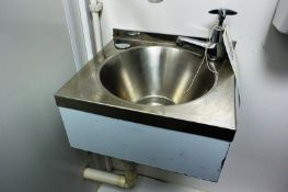 Three wall mounted stainless steel hand basins (please note: purchaser required to disconnect and