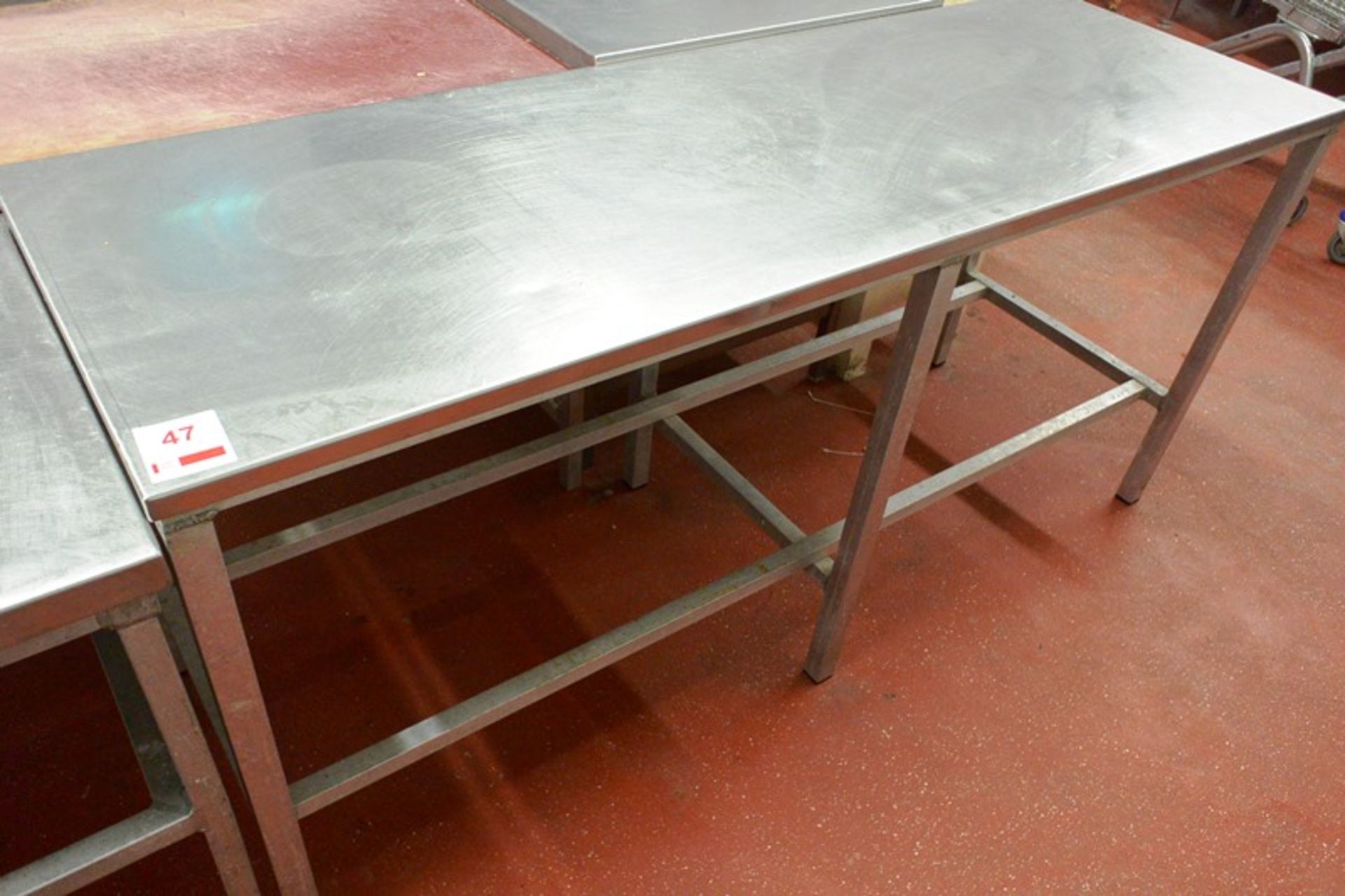 Stainless steel topped rectangular prep table, approx 1835 x 610 x 870mm