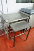 Two various stainless steel topped rectangular prep table, approx 910 x 610 x 840mm and 590 x 3800 x