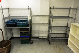 Three various steel frame storage racks, approx bay width circa 950mm (Please note: This lot is