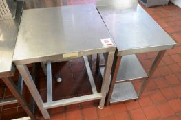 Two assorted stainless steel tables, approx 600 x 600 x 850mm and 600 x 400 x 820mm