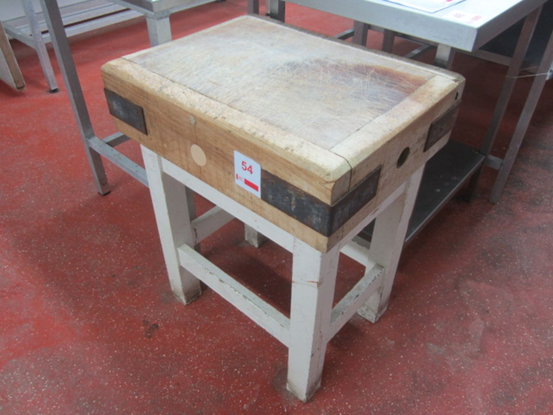 Butcher's block on timber frame, approx 600 x 460 x 800mm