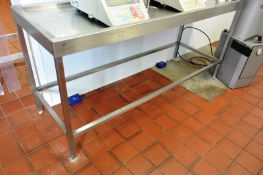 Stainless steel rectangular drainage table, approx 1800 x 600 x 850mm