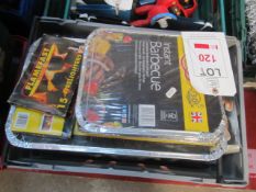 One plastic crate and contents to include various instant BBQs, fire lighters, smoking pellets,