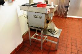 Hobart stainless steel bench top mincer, on stand, model 4752, serial no. 11-243-823, 3 phase