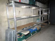Two bays of aluminium 4 shelf stores racking, approx 4150 x 610 x 2000mm (excludes contents)