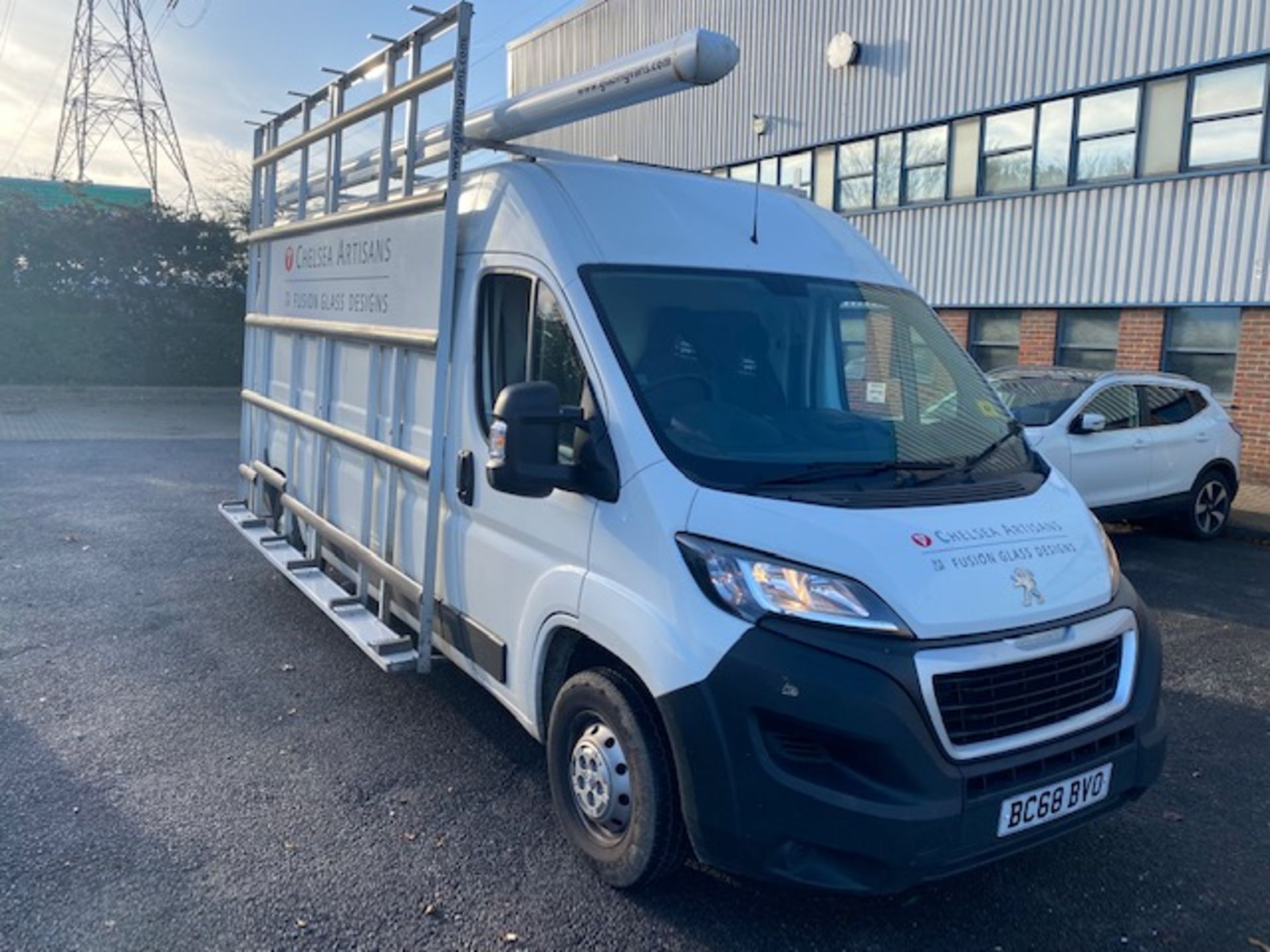 Peugeot Boxer van complete with glazing rail 3.6 x 2.6m, rear ladder, Rhino Van Vault Tube and