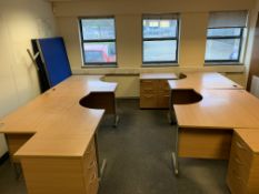 Contents of the room to inc. 4 x radial cantilever desks, 2x Desks,5 x 3drawer pedestals, 3x