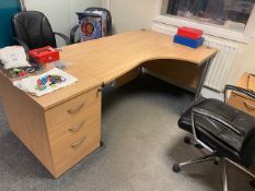 Contents of office to include two wavefront light oak effect workstations with four deskhigh