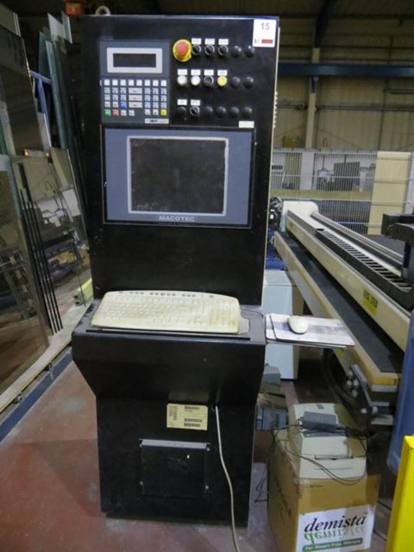 Macotec M53FF shape glass cutting table CNC control, 4m x 3m tilting bed. Serial Number 433104 YOM - Image 3 of 6