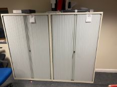 Three roller fronted cabinets, two steel 4 drawer filing cabinets, two drawer filing cabinet & two