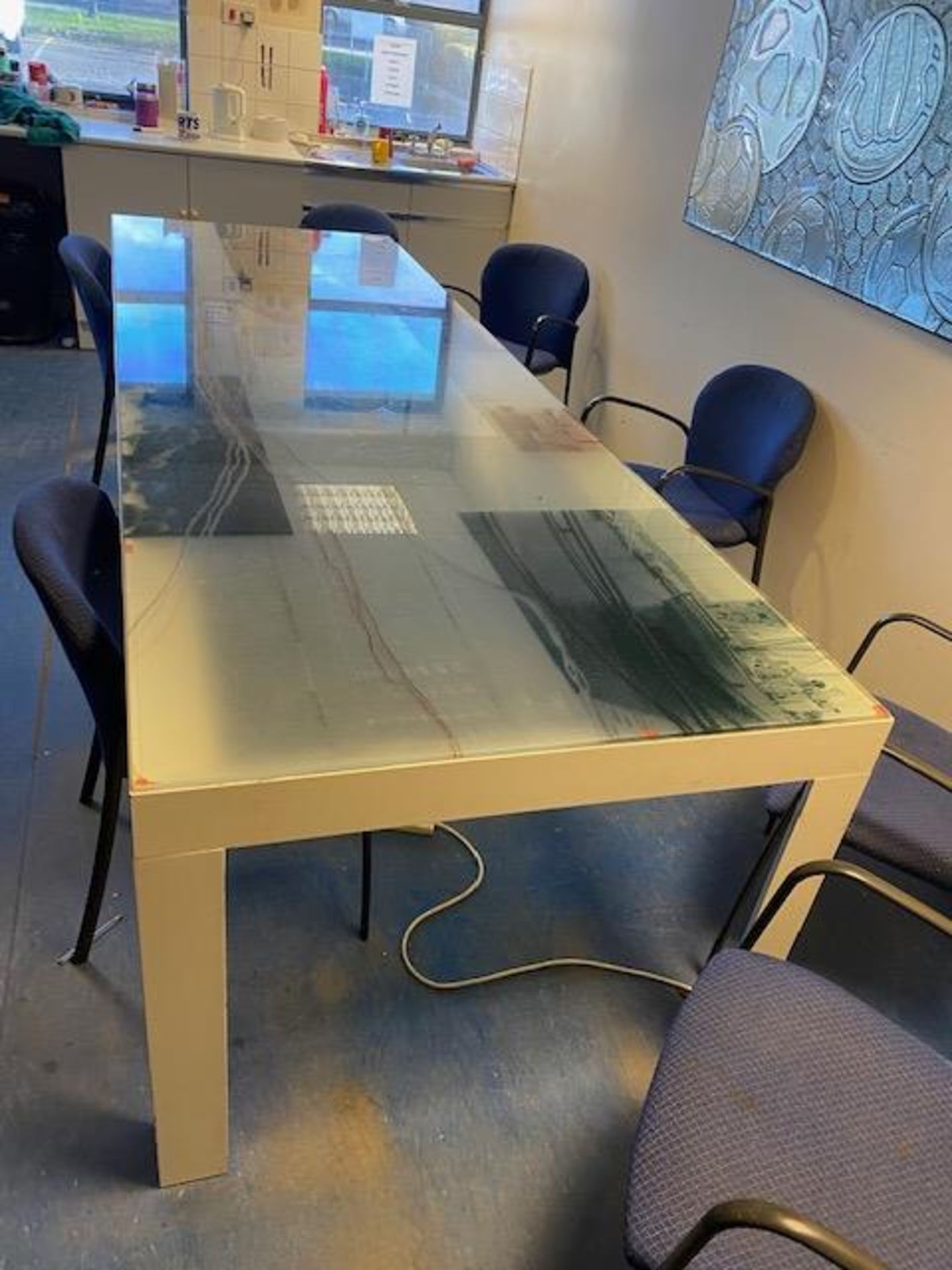 Steel framed glass top table L 3m x W 1m x H .78m - Image 8 of 8