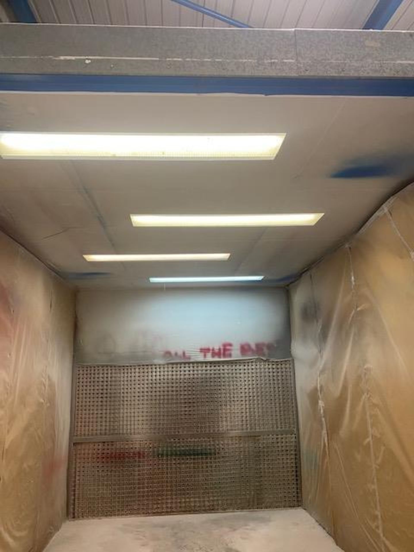 Purpose built spray booth c/w filtering unit and lighting size approx L 5.5m W 3.2m H 3.1m (Internal - Image 4 of 8