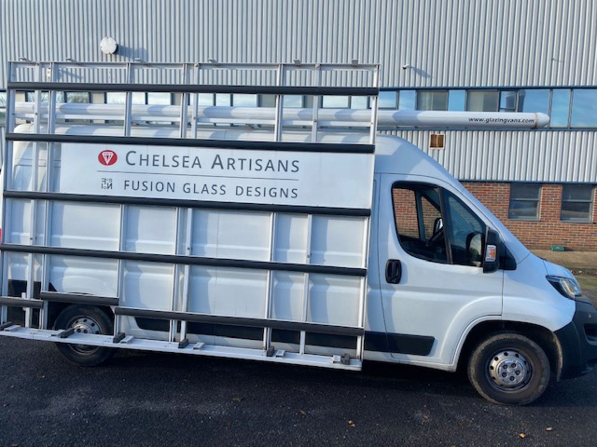 Peugeot Boxer van complete with glazing rail 3.6 x 2.6m, rear ladder, Rhino Van Vault Tube and - Image 4 of 10