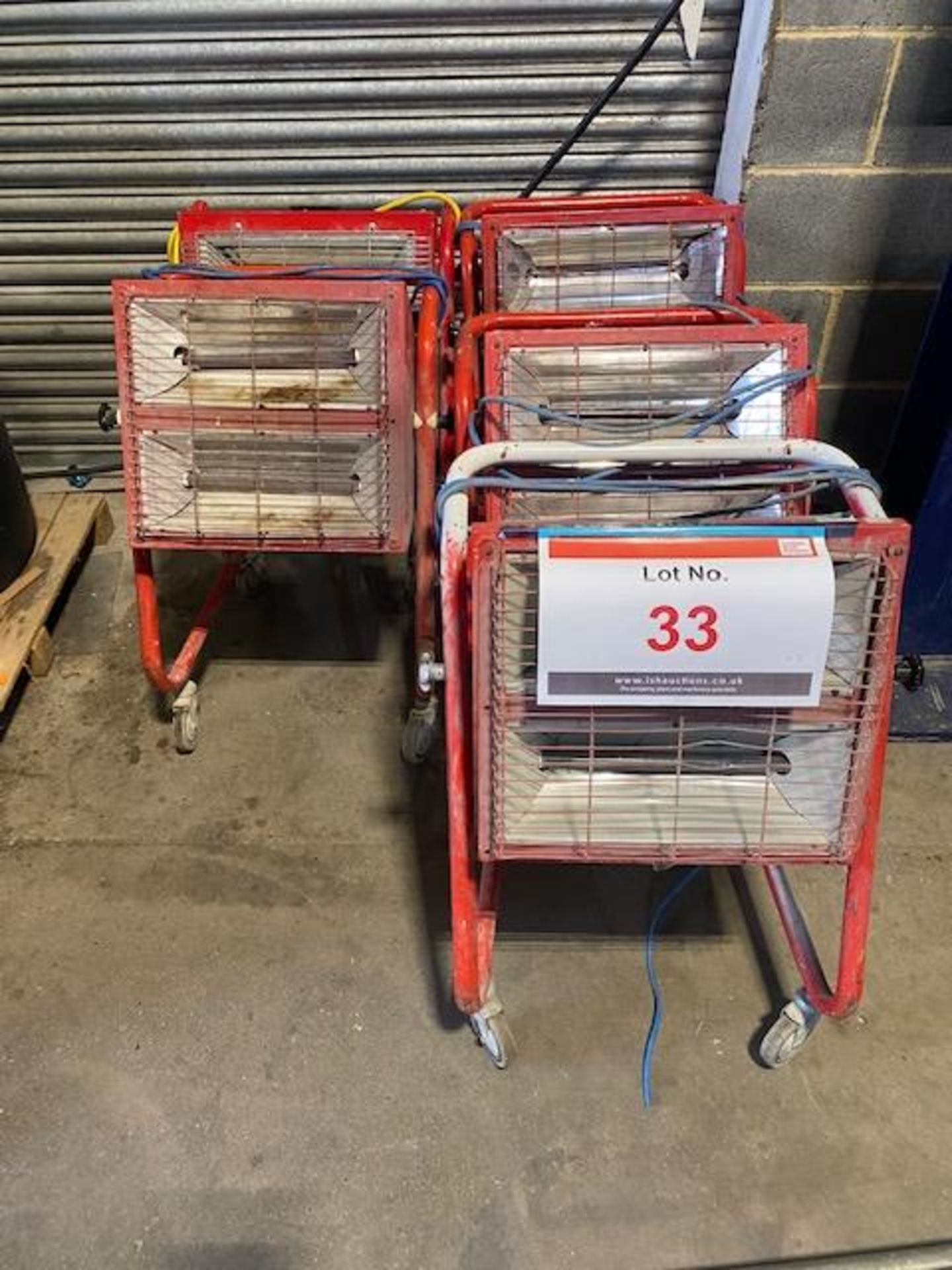 Five Quartz infra red heaters model RRL 3000 R (needs replacement lamps)