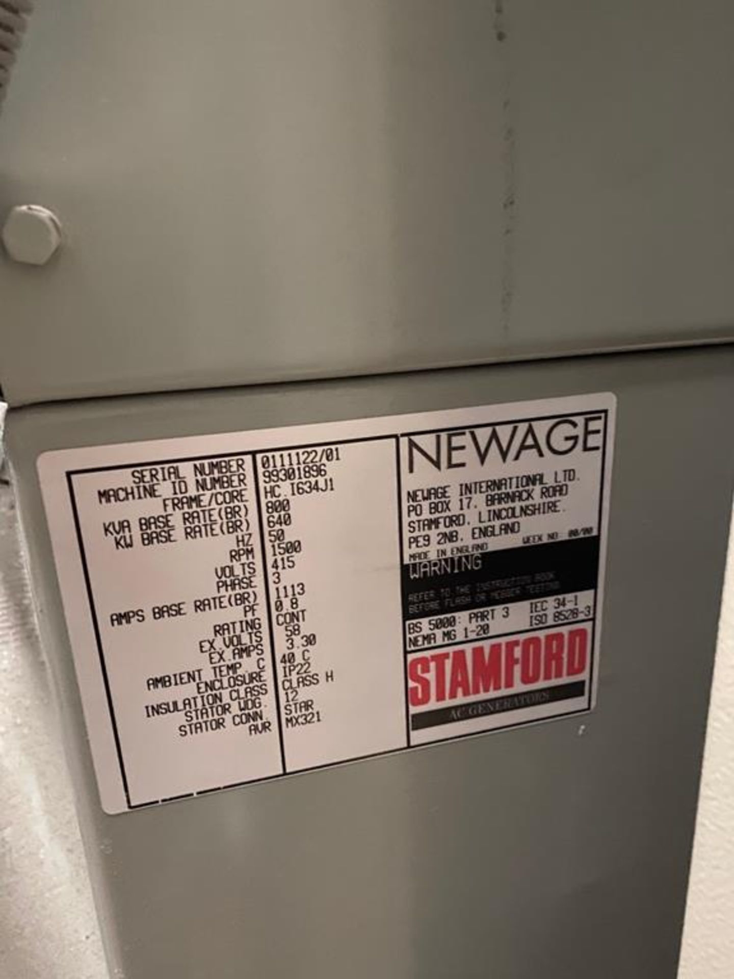 Perkins/ Newage 800KVA Standby Generator (200 Hours) - Image 2 of 4