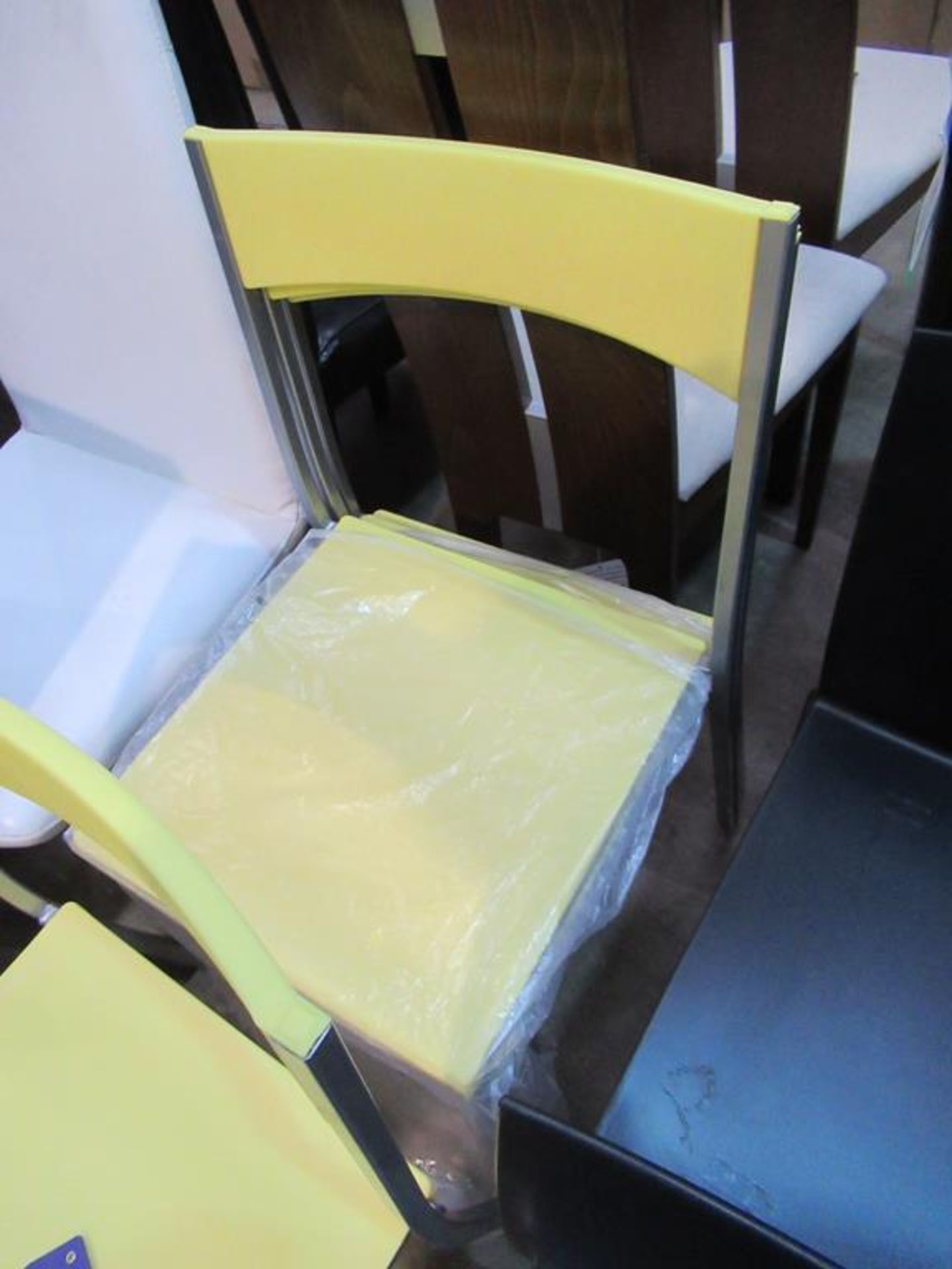 Ex-Wayfair 'Metro Lane' 4 x metal framed yellow back and seat chairs - Image 3 of 3