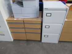 2 x pedestals and a three drawer metal cabinet