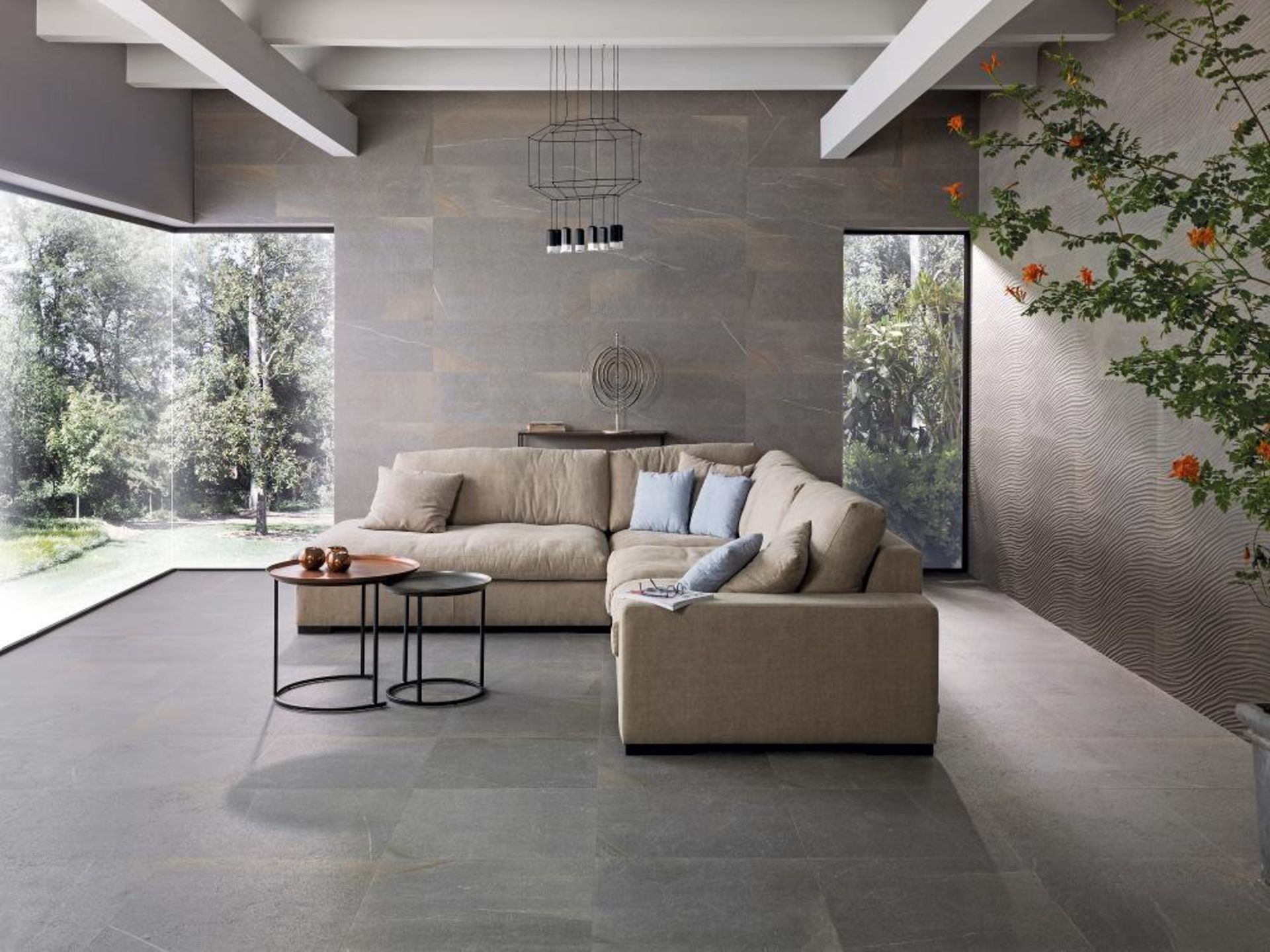 9.94 Square Meters of Porcelanosa Dayton Graphite Floor and Wall Tiles. 59.6x59.6cm per tile. 1.42m2