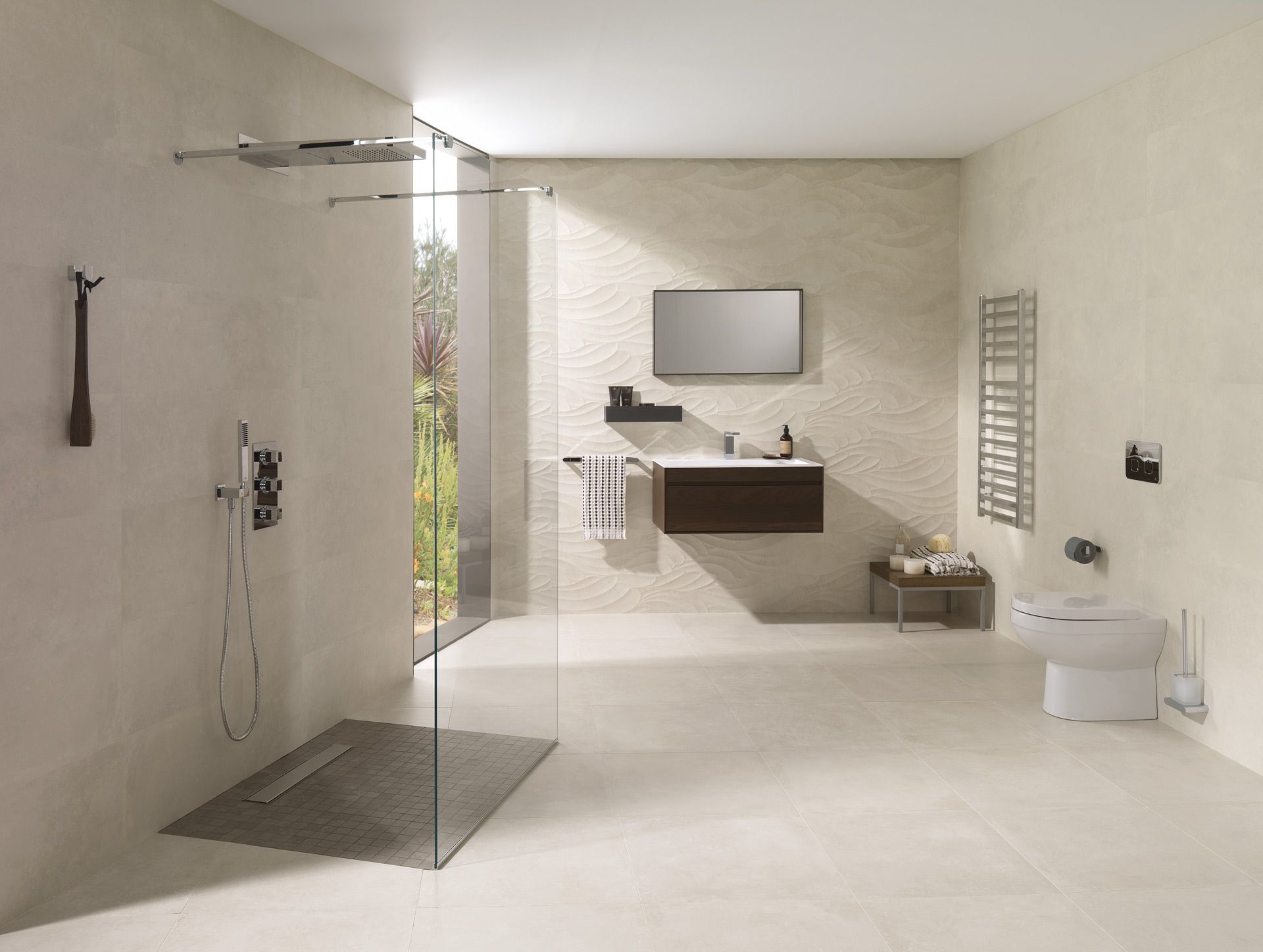 6.65 Square Meters of Porcelanosa Rhin Ivory Wall and Floor Tiles. 3.3x100cm per tile. 1.33m2 per