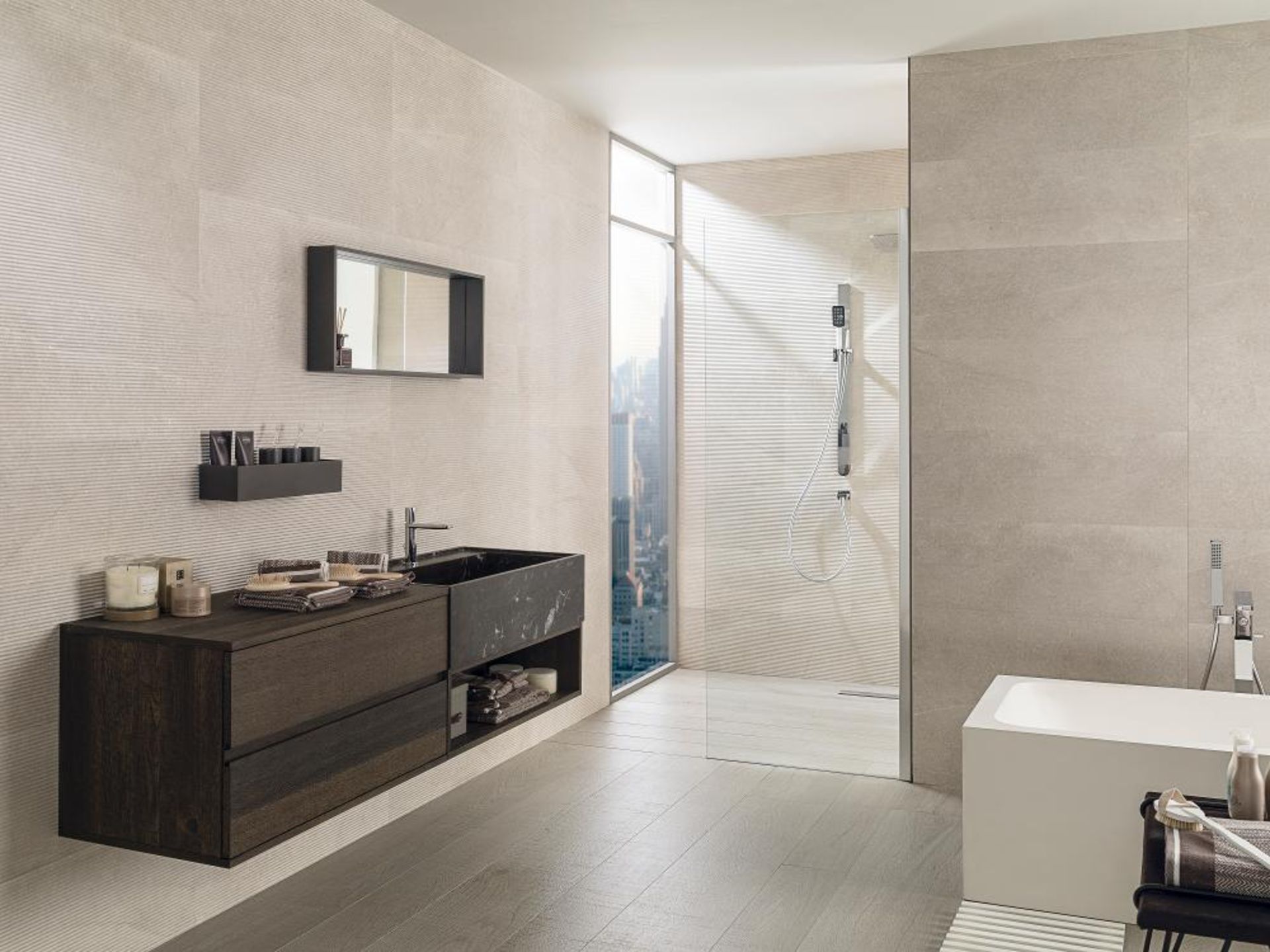 4.25 Square Meters of Porcelanosa Deco Boston Topo Floor and Wall Tiles. 31.6x90cm per tile. 0.