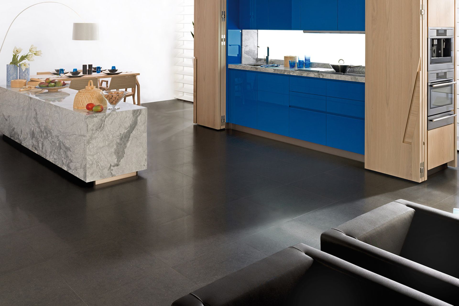 8.52 Square Meters of Porcelanosa Avenue Black Nature Wall and Floor Tiles. 59.6x59.6cm per tile.