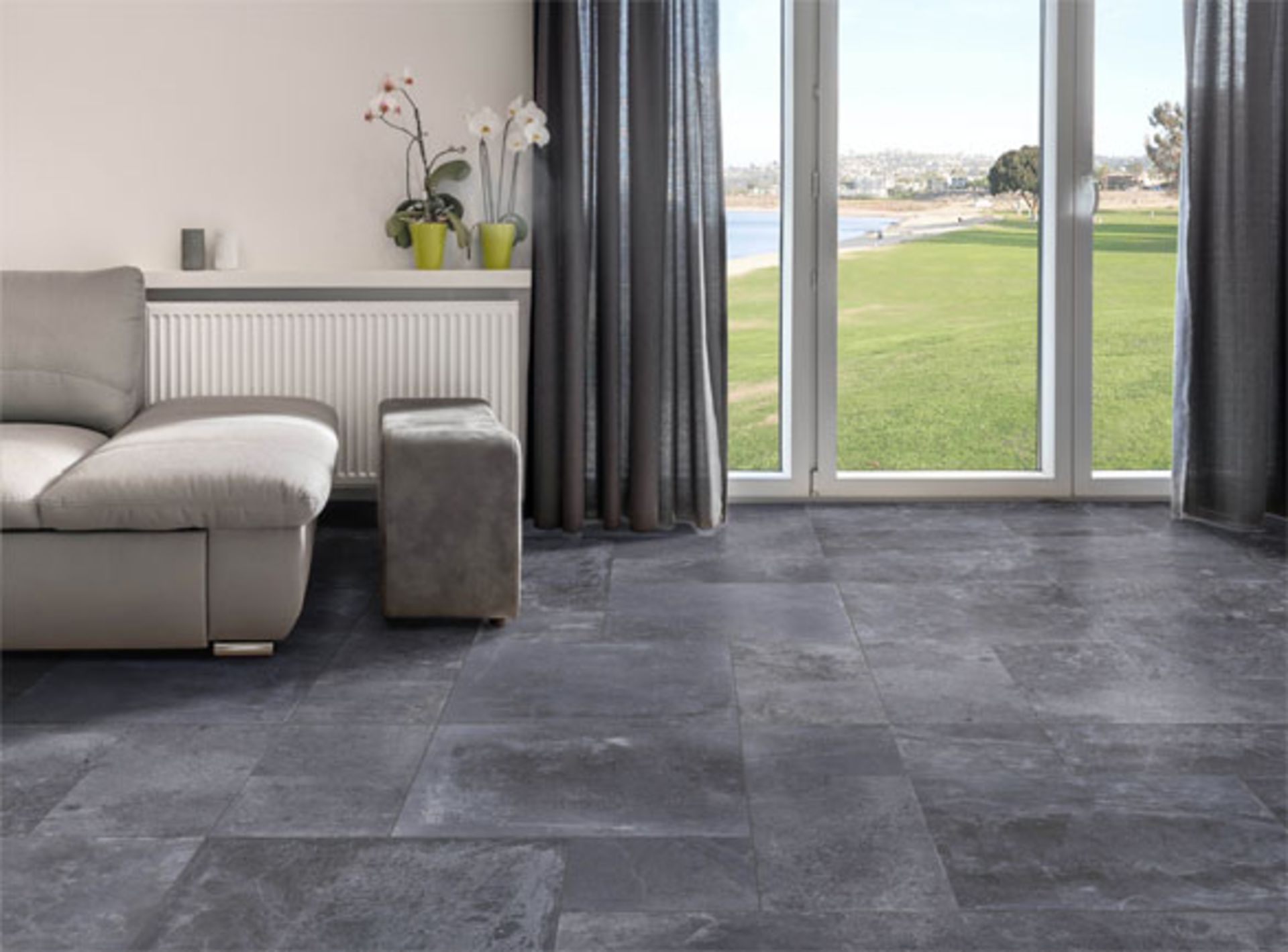 12.78 Square Meters of Porcelanosa Bluestone Metro Nature Floor and Wall Tiles. 56.9x56.9cm per