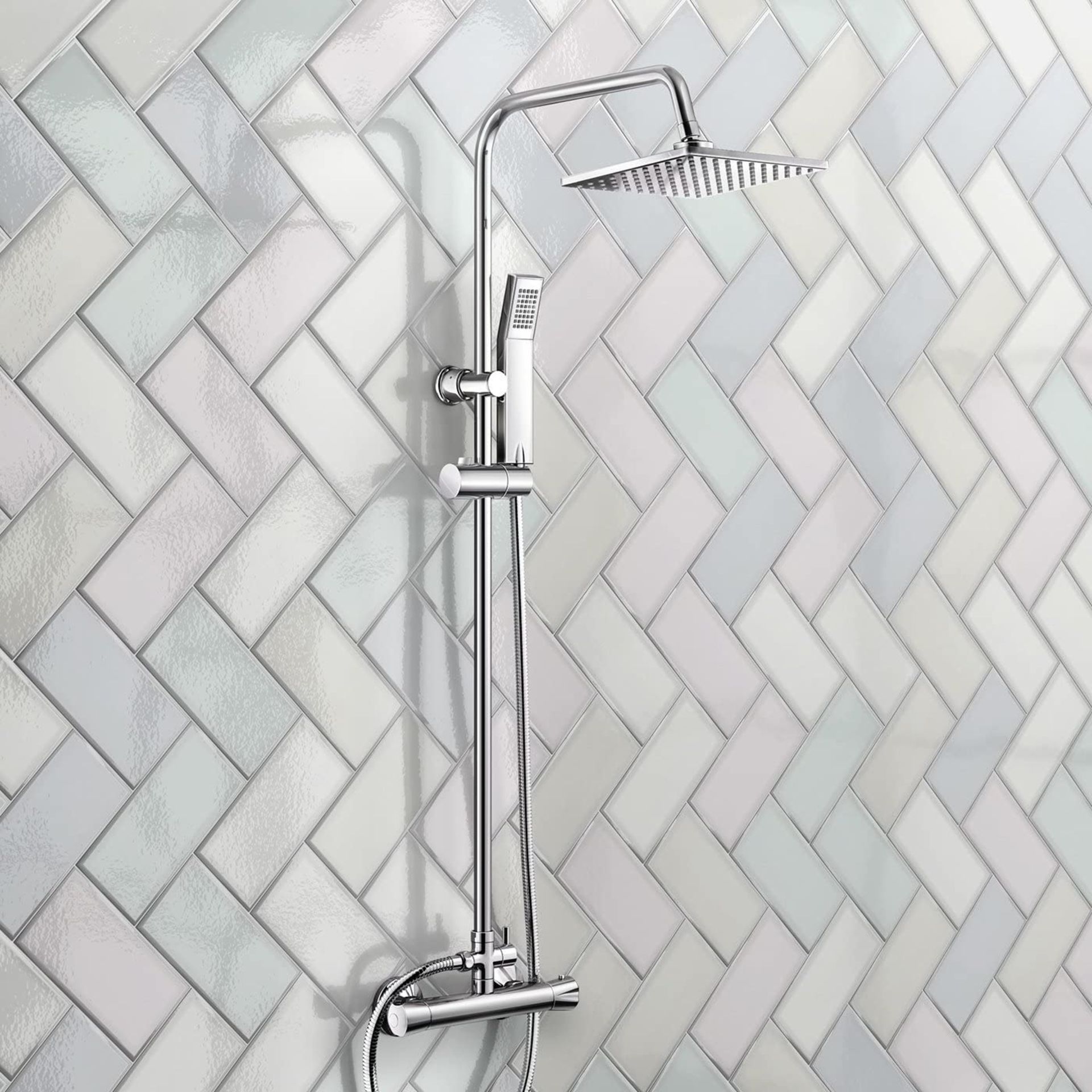 NEW & BOXED Exposed Thermostatic 2-Way Bar Mixer Shower Set Chrome Valve 200mm Square Head +