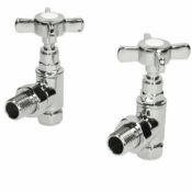 New & Boxed Traditional Angled Heated Towel Rail Radiator Valves Cross Head Pair 15mm Manual.For