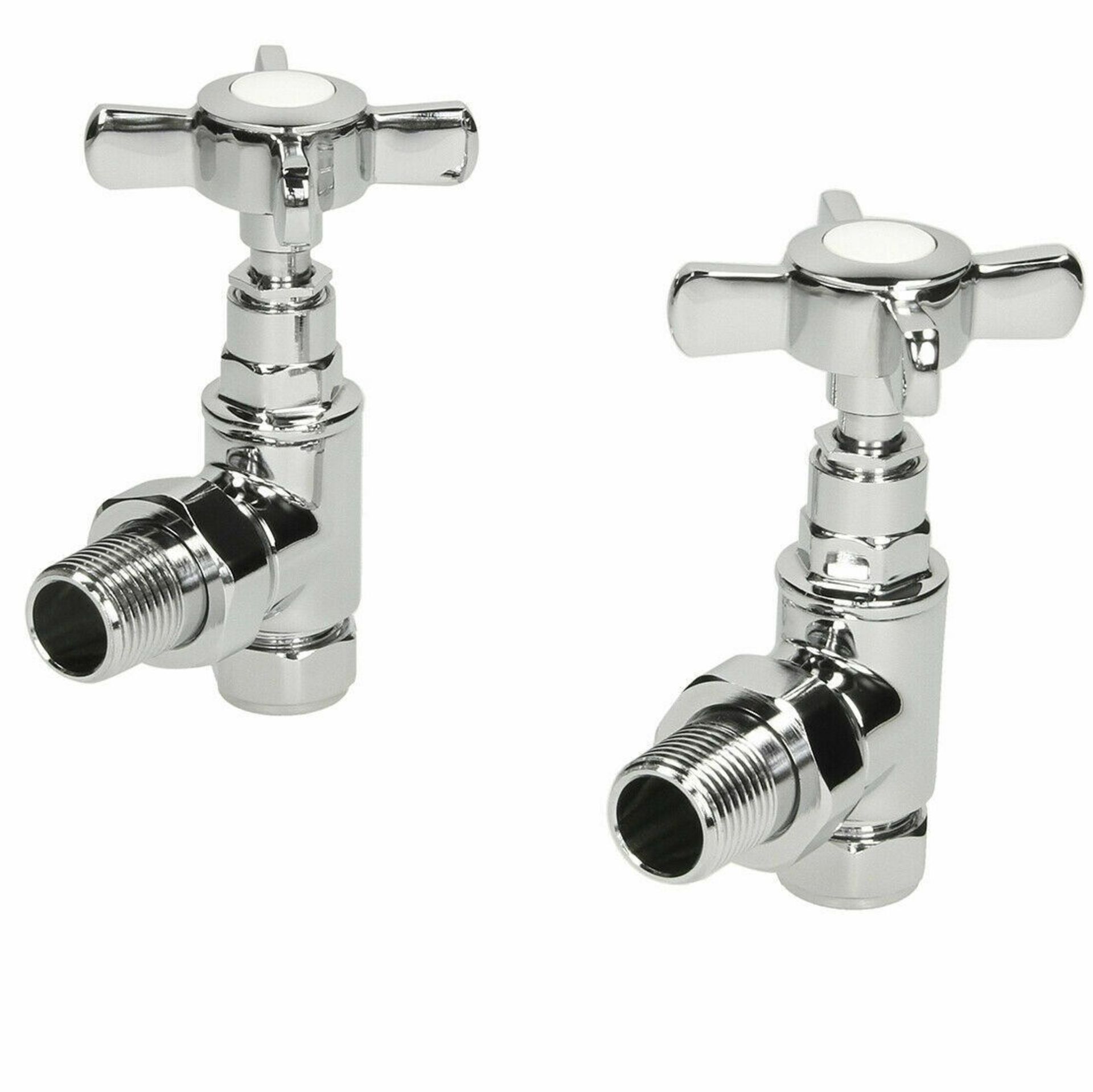 New & Boxed Traditional Angled Heated Towel Rail Radiator Valves Cross Head Pair 15mm Manual.For