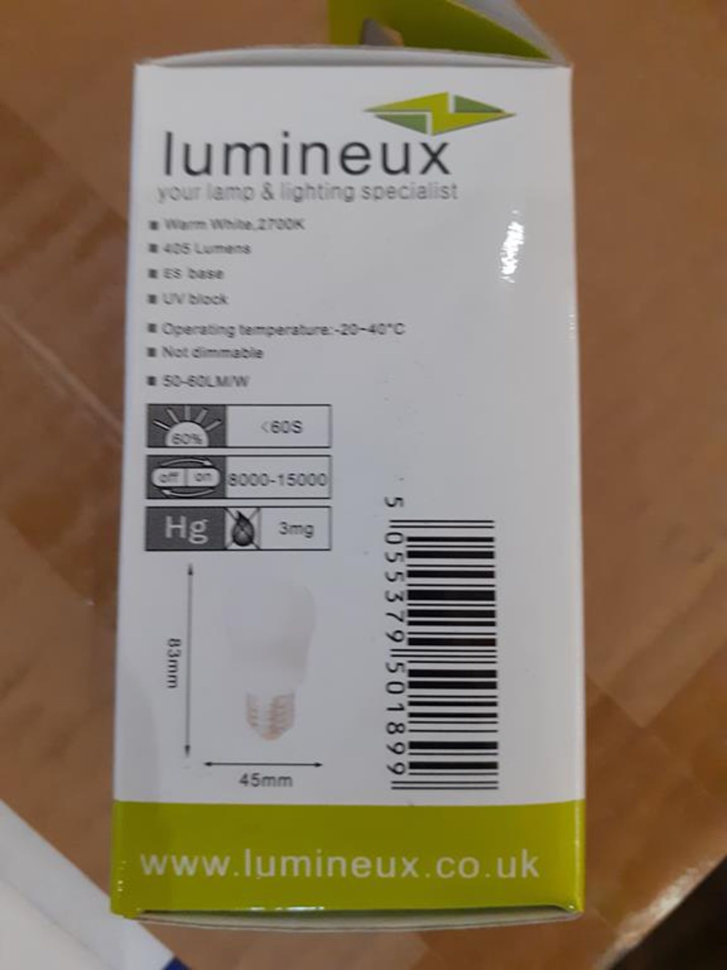 5x boxes of Lumineux Golf Ball CFL 9W E27 2700K Cool White Bulbs (100pcs per box) - Image 3 of 4